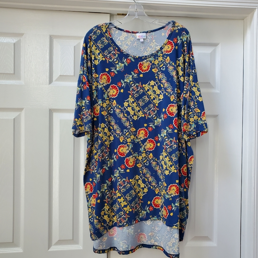 Lularoe Blue Yellow Floral Irma Tunic Top 2XL